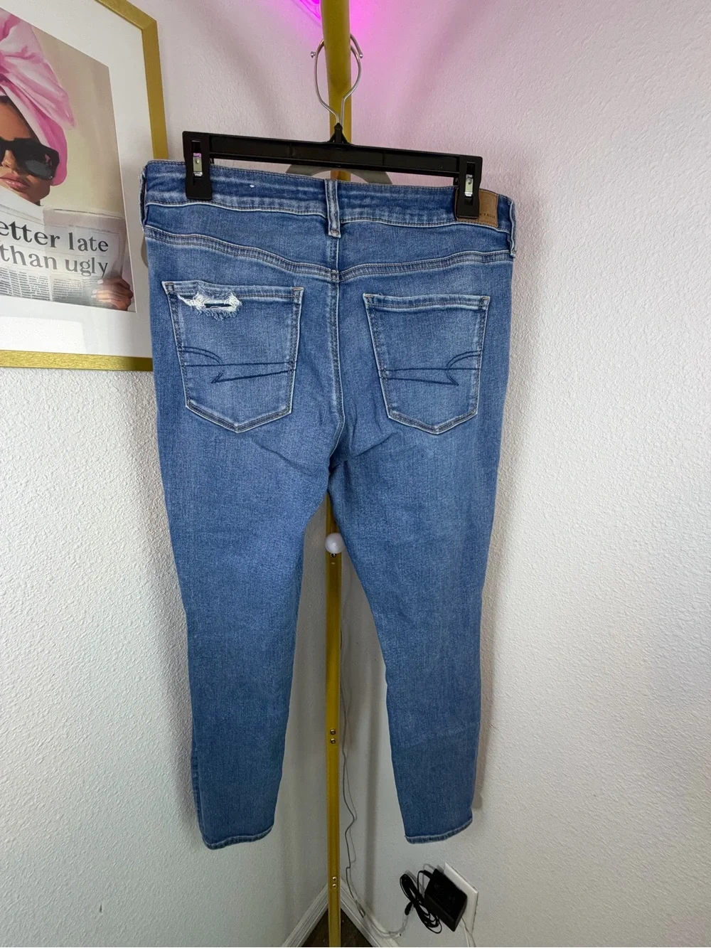 American Eagle Outfitters Women's Ripped Skinny Jeans - Blue - Size 12 - Fuzzies - Picture 4 of 8